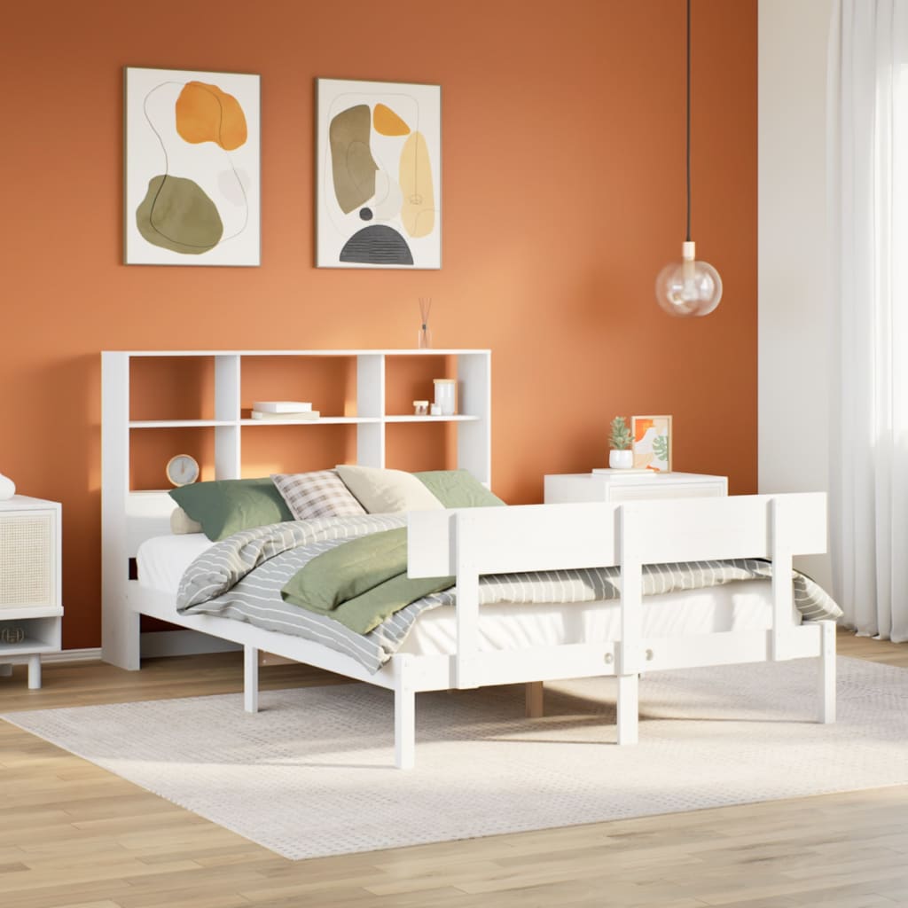 Krevet s regalom z knjige bez madraca bijeli 160x200cm borovina