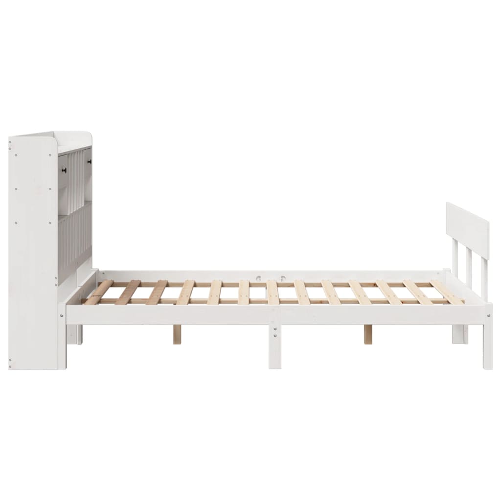 Krevet s regalom z knjige bez madraca bijeli 135x190cm borovina