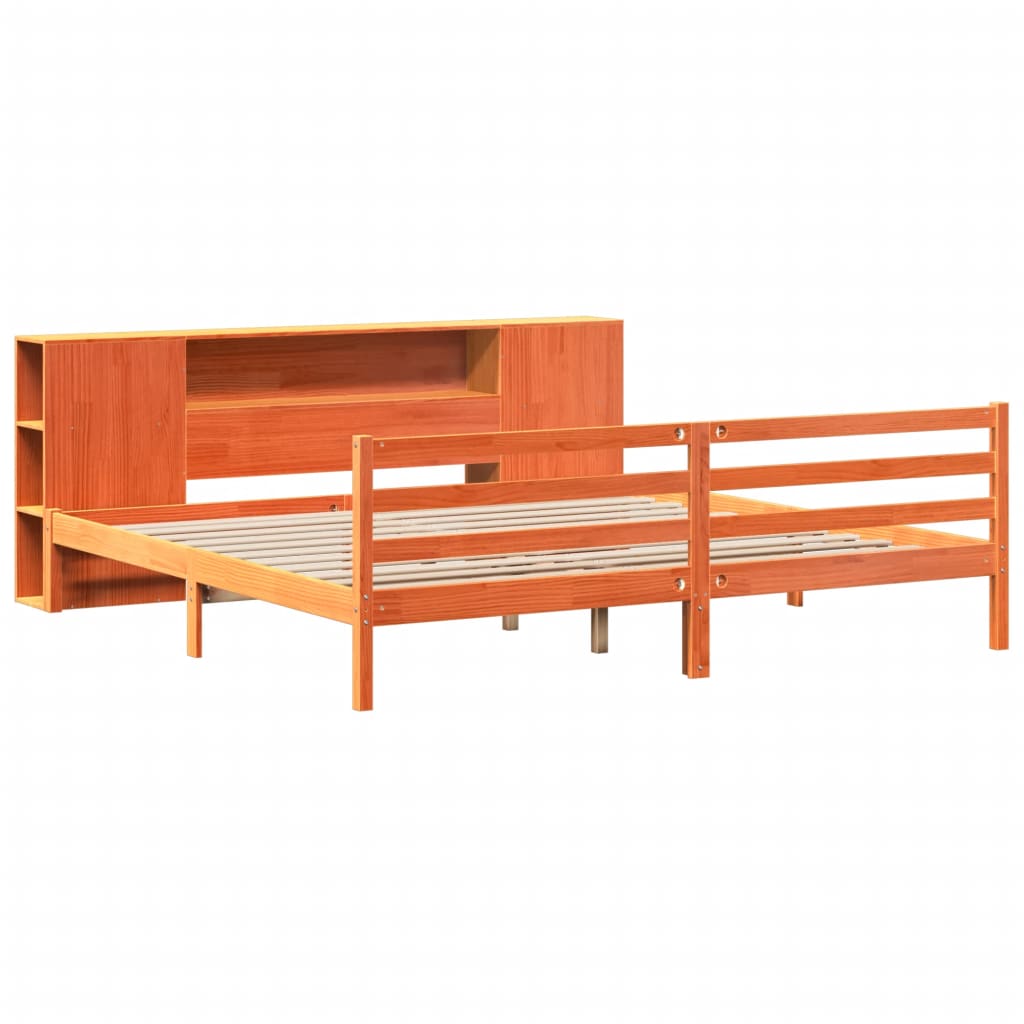 Krevet s regalom za knjige bez madraca 200x200 cm od borovine