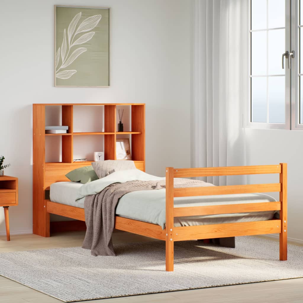 Krevet s regalom za knjige bez madraca 75 x 190 cm masivno drvo