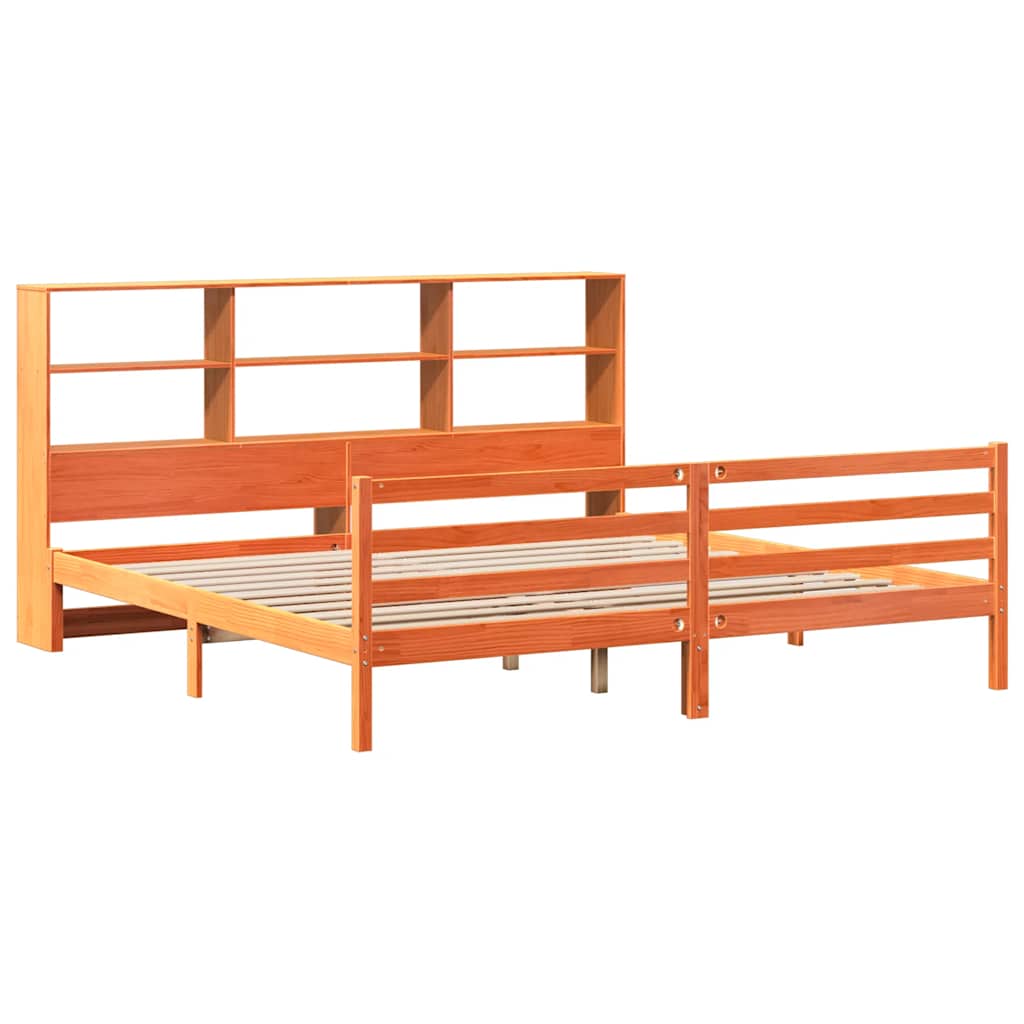 Krevet s regalom za knjige bez madraca 200x200 cm masivno drvo