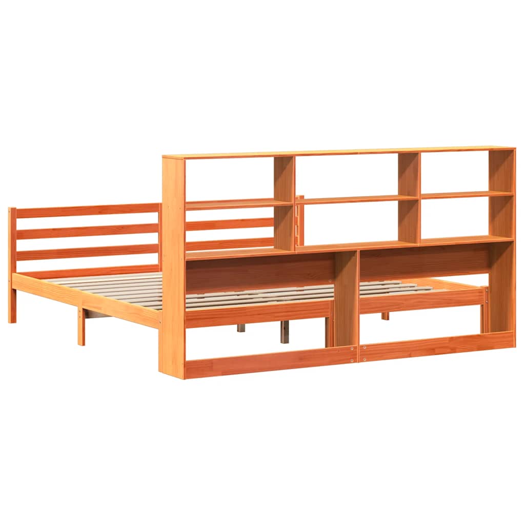 Krevet s regalom za knjige bez madraca 200x200 cm masivno drvo