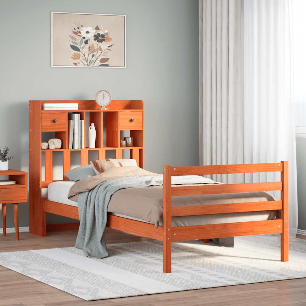 Krevet s regalom za knjige bez madraca 75 x 190 cm od borovine