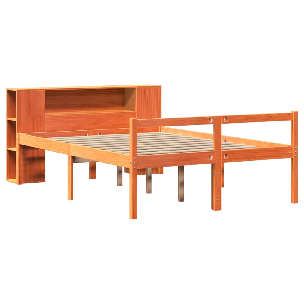Krevet s regalom za knjige bez madraca 135x190 cm masivno drvo