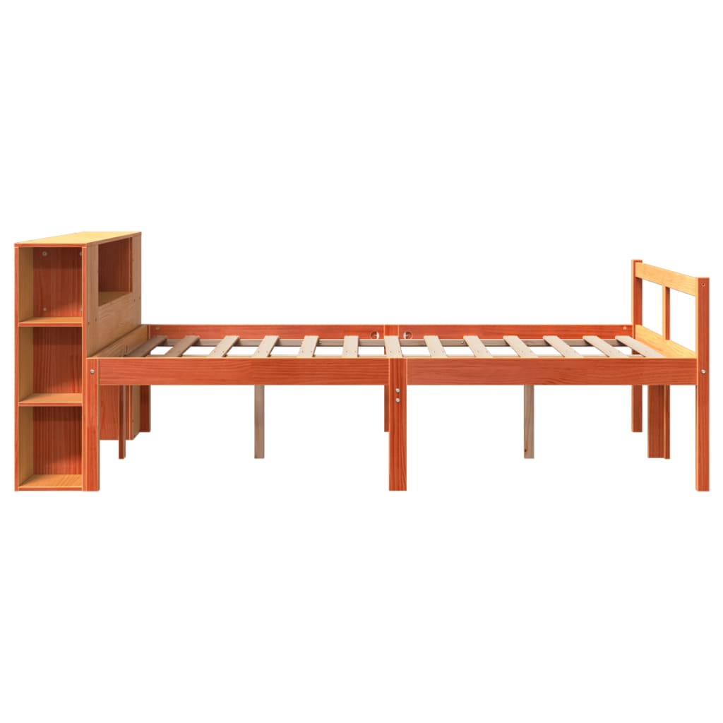 Krevet s regalom za knjige bez madraca 135x190 cm masivno drvo