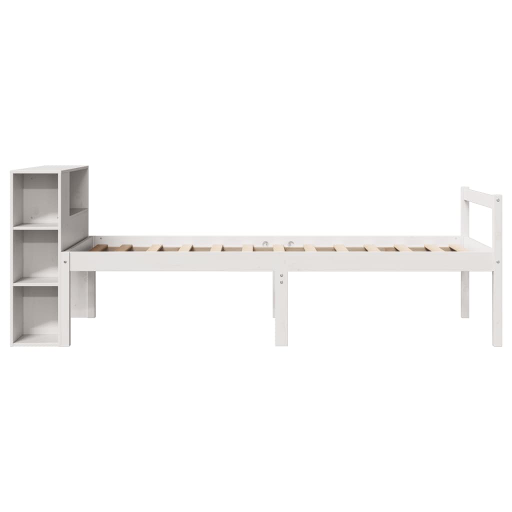 Krevet s regalom za knjige bez madraca bijeli 75x190cm borovina