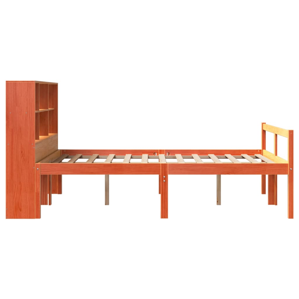 Krevet s regalom za knjige bez madraca 135x190 cm masivno drvo