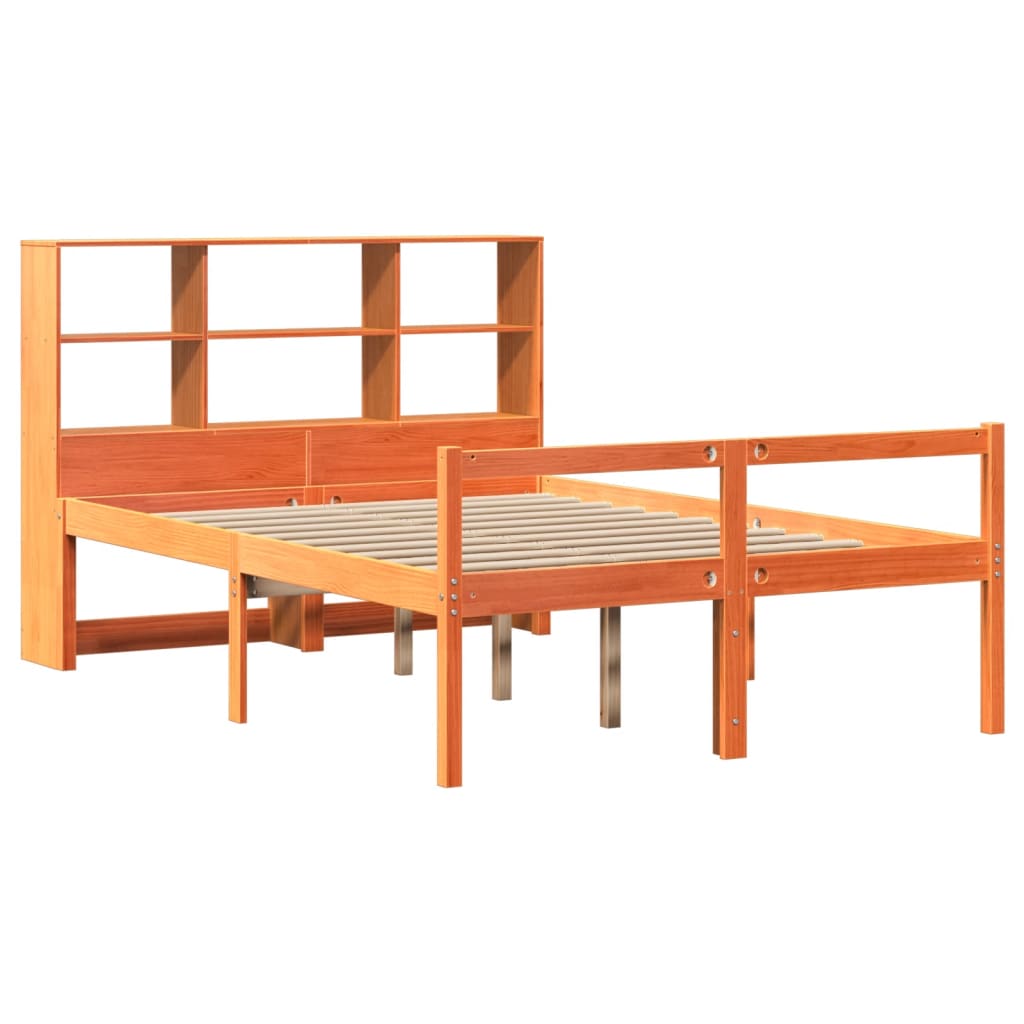 Krevet s regalom za knjige bez madraca 140x190 cm masivno drvo
