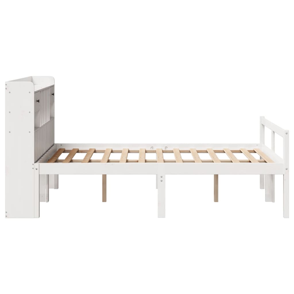 Krevet s regalom z knjige bez madraca bijeli 135x190cm borovina