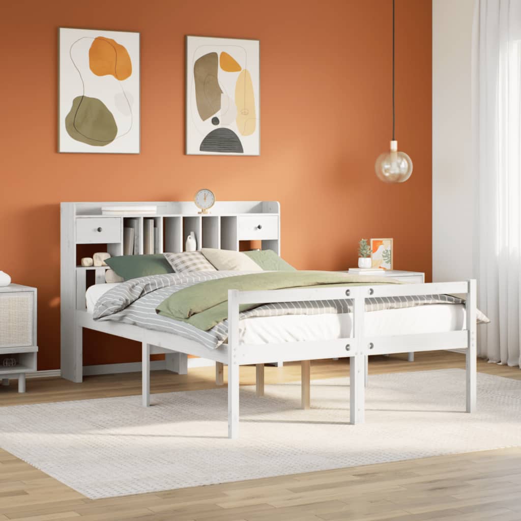 Krevet s regalom z knjige bez madraca bijeli 150x200cm borovina