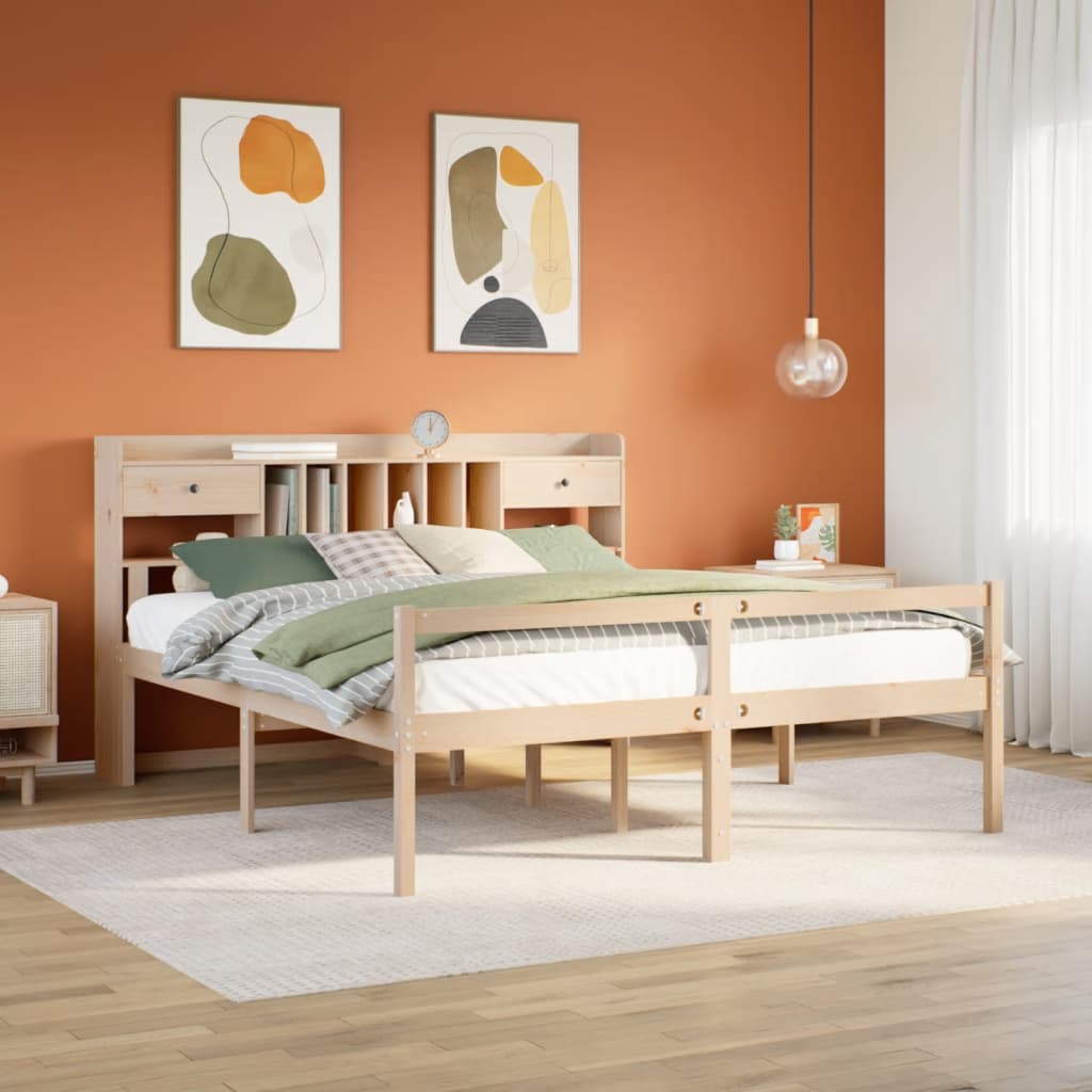 Krevet s regalom za knjige bez madraca 180x200 cm od borovine