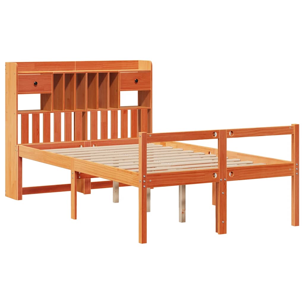Krevet s regalom za knjige bez madraca 135 x 190 cm od borovine