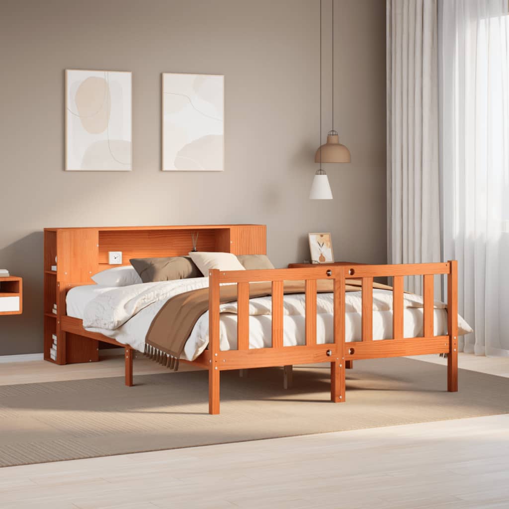 Krevet s regalom za knjige bez madraca 150x200 cm masivno drvo