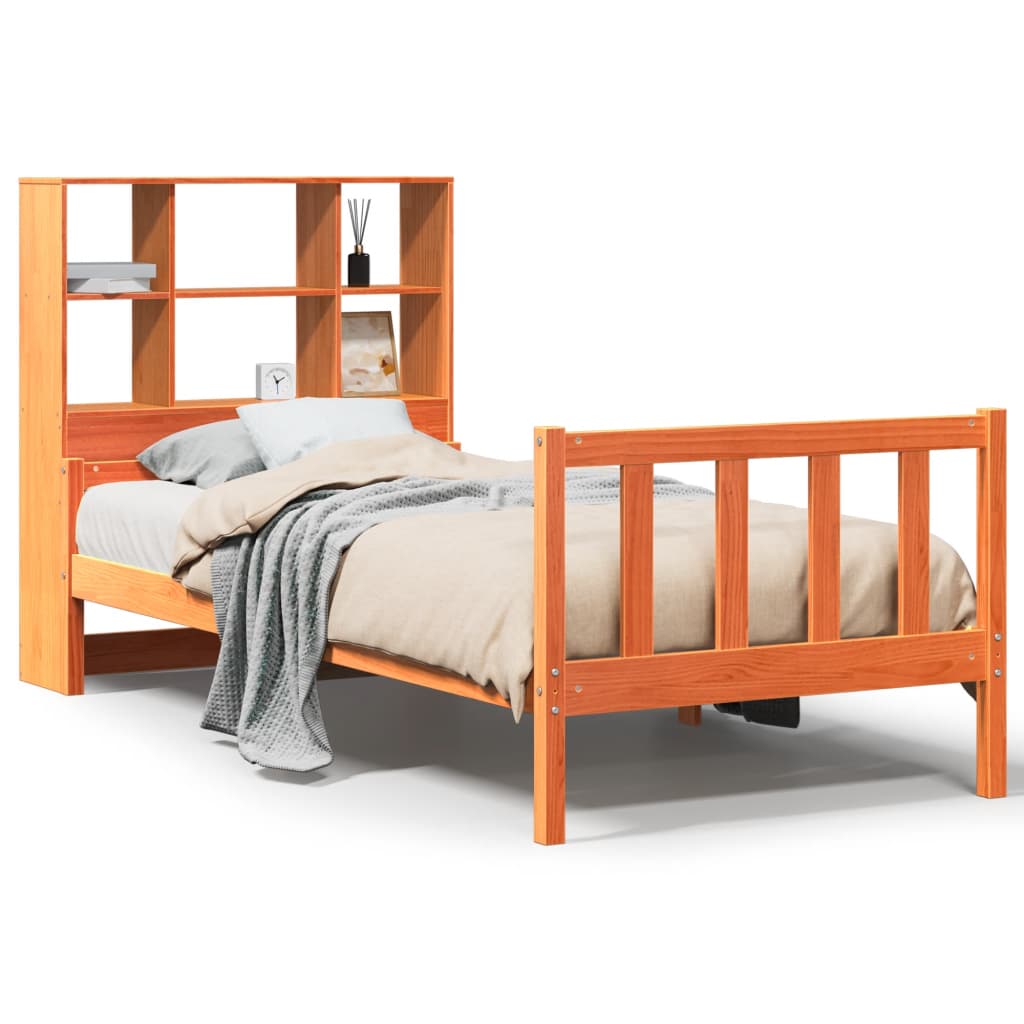 Krevet s regalom za knjige bez madraca 75 x 190 cm masivno drvo