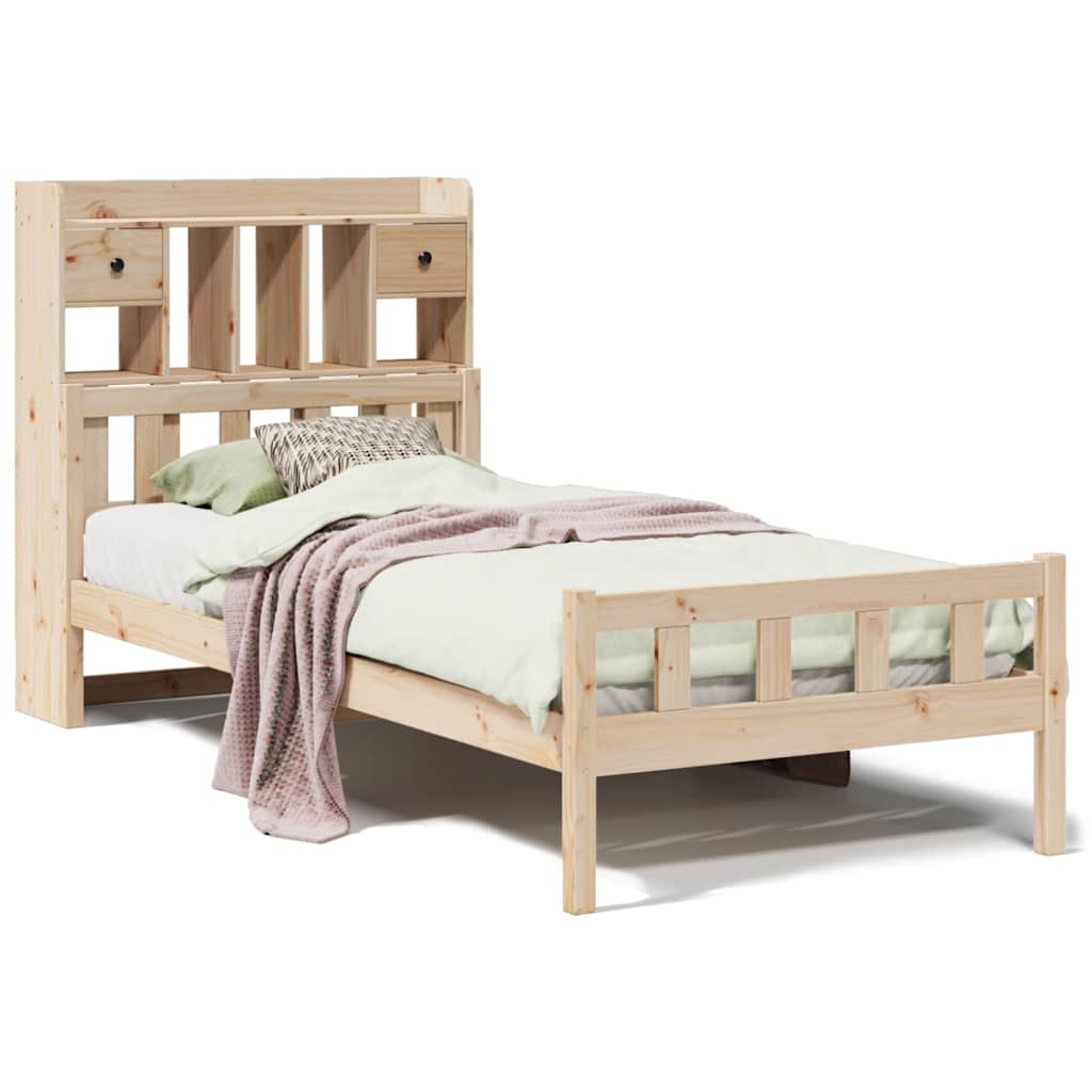 Krevet s regalom za knjige bez madraca 90x190 cm od borovine