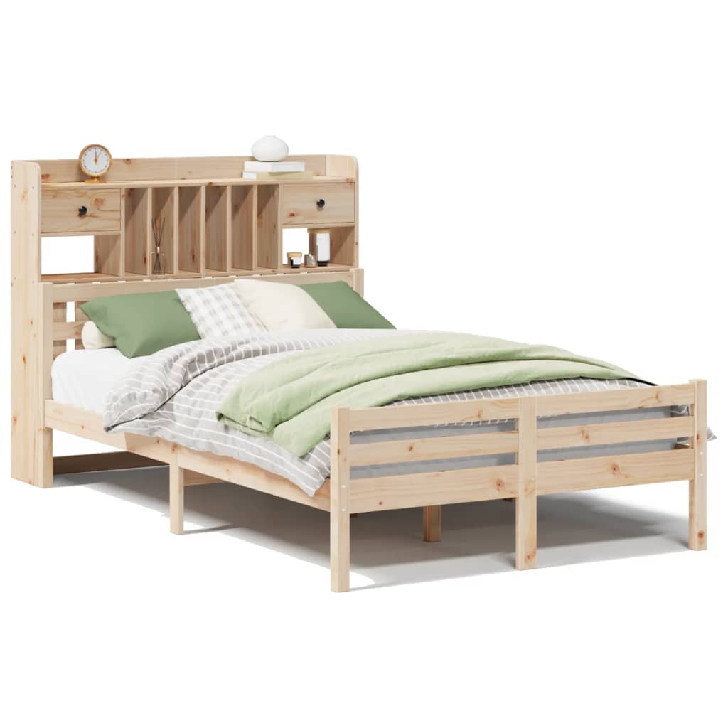 Krevet s regalom za knjige bez madraca 135x190 cm od borovine