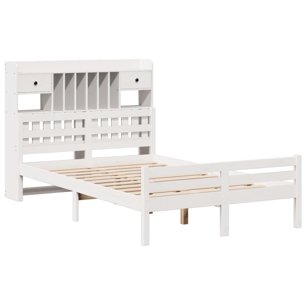 Krevet s regalom z knjige bez madraca bijeli 135x190cm borovina