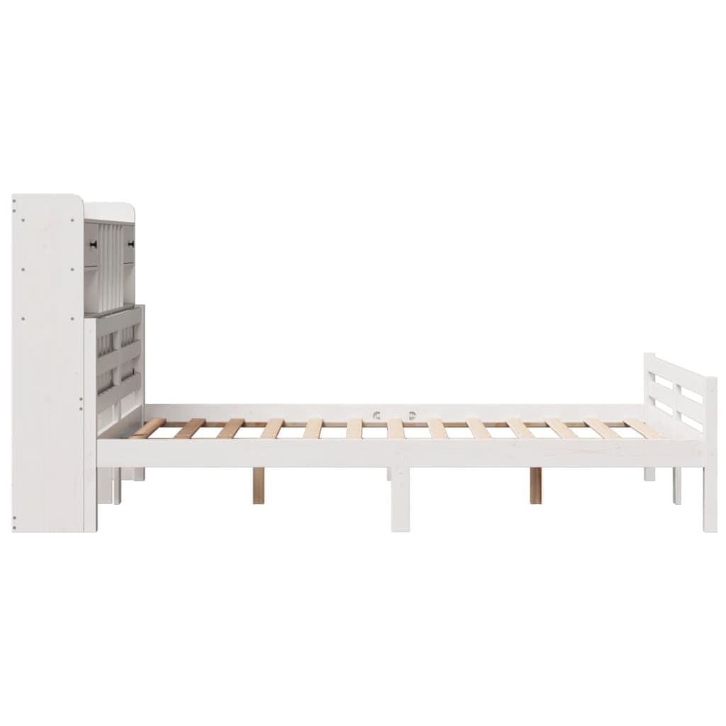 Krevet s regalom z knjige bez madraca bijeli 135x190cm borovina