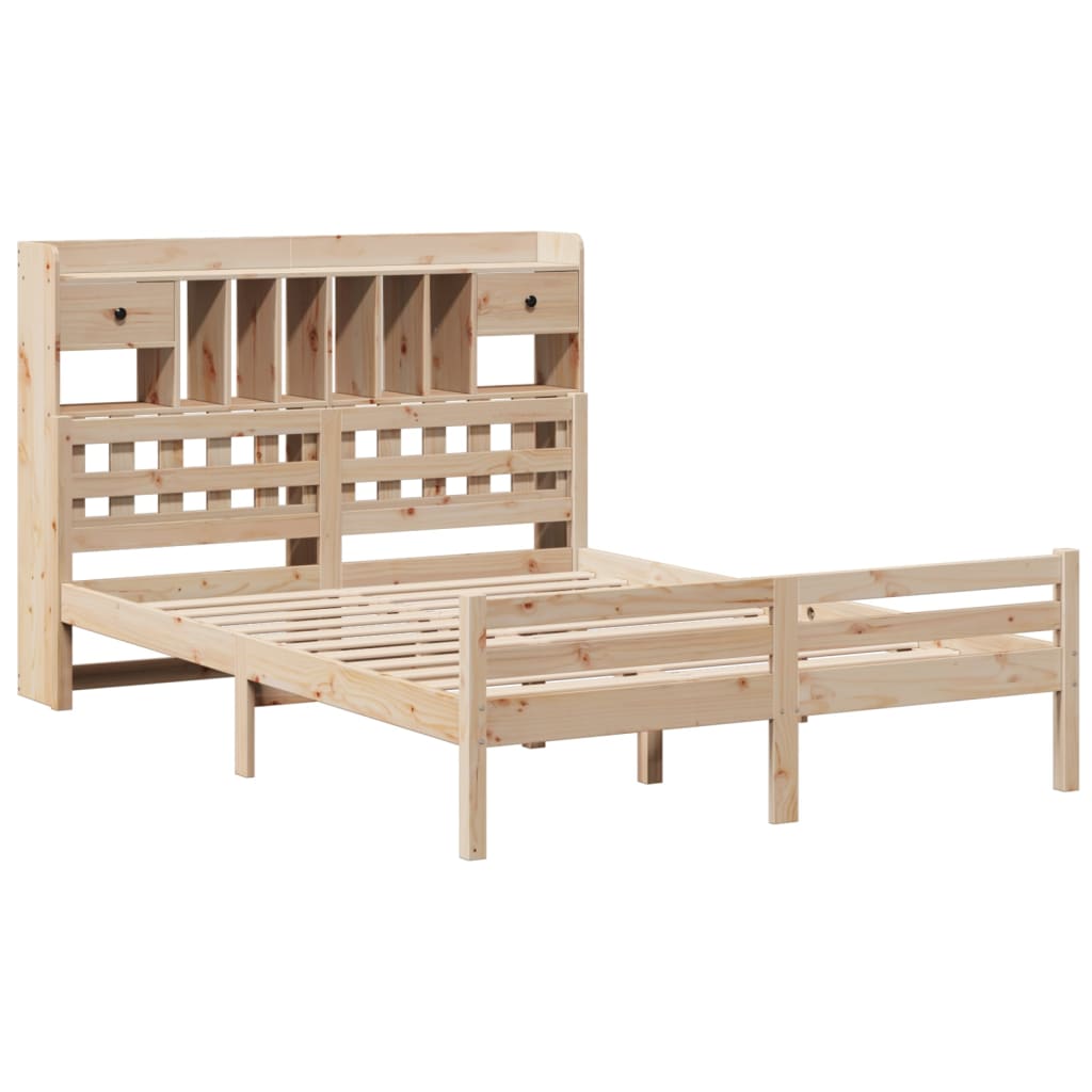 Krevet s regalom za knjige bez madraca 140x190 cm od borovine