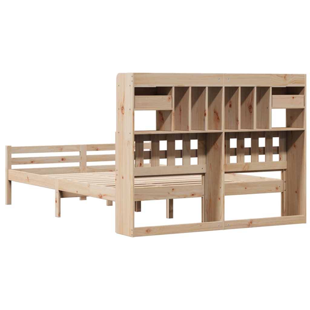 Krevet s regalom za knjige bez madraca 140x190 cm od borovine