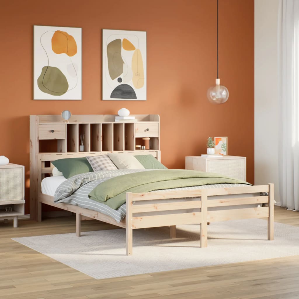 Krevet s regalom za knjige bez madraca 140x190 cm od borovine