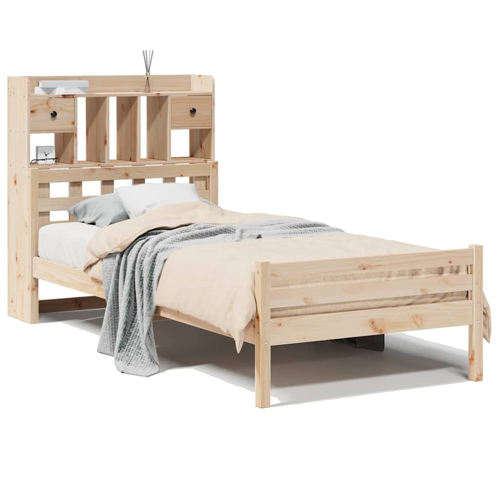 Krevet s regalom za knjige bez madraca 90x200 cm od borovine