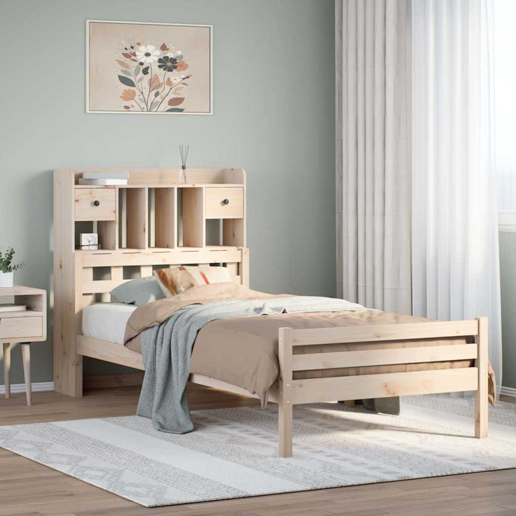 Krevet s regalom za knjige bez madraca 90x200 cm od borovine