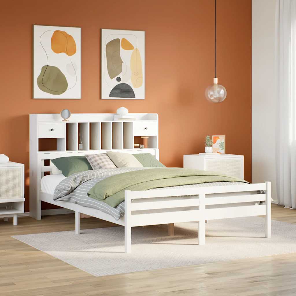 Krevet s regalom z knjige bez madraca bijeli 140x200cm borovina