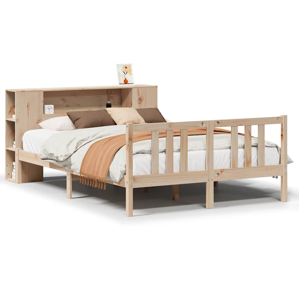 Krevet s regalom za knjige bez madraca 135x190 cm od borovine