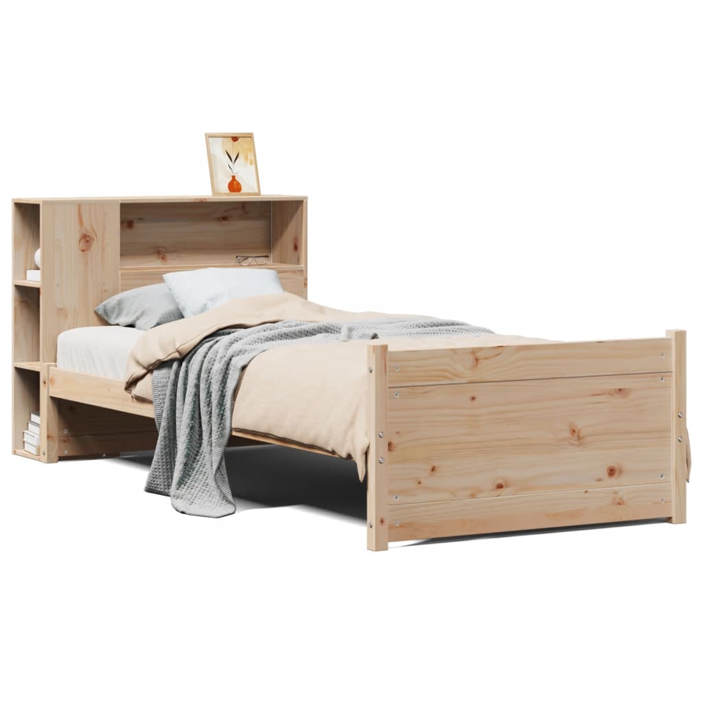 Krevet s regalom za knjige bez madraca 75x190 cm borovina