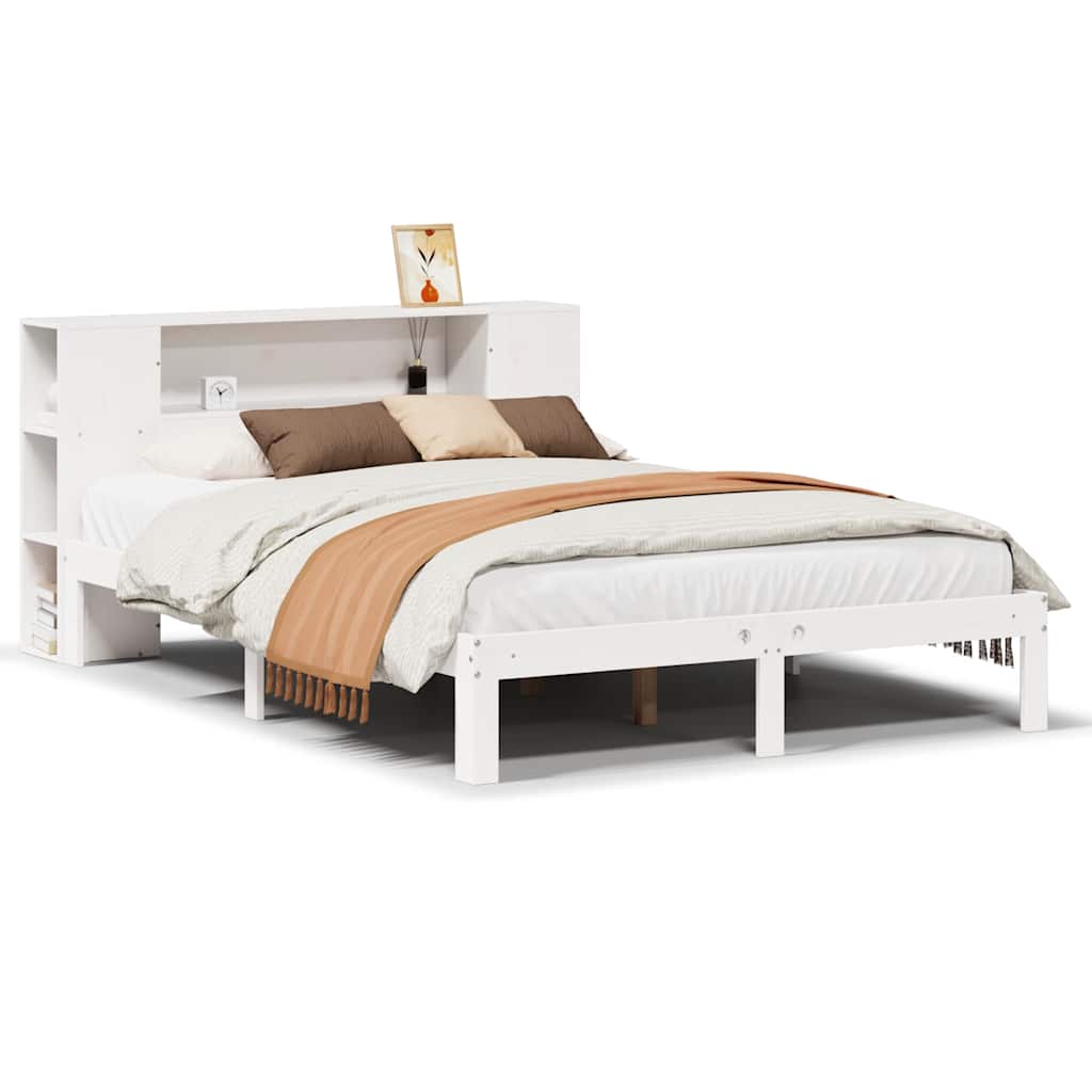Krevet s regalom z knjige bez madraca bijeli 140x190cm borovina