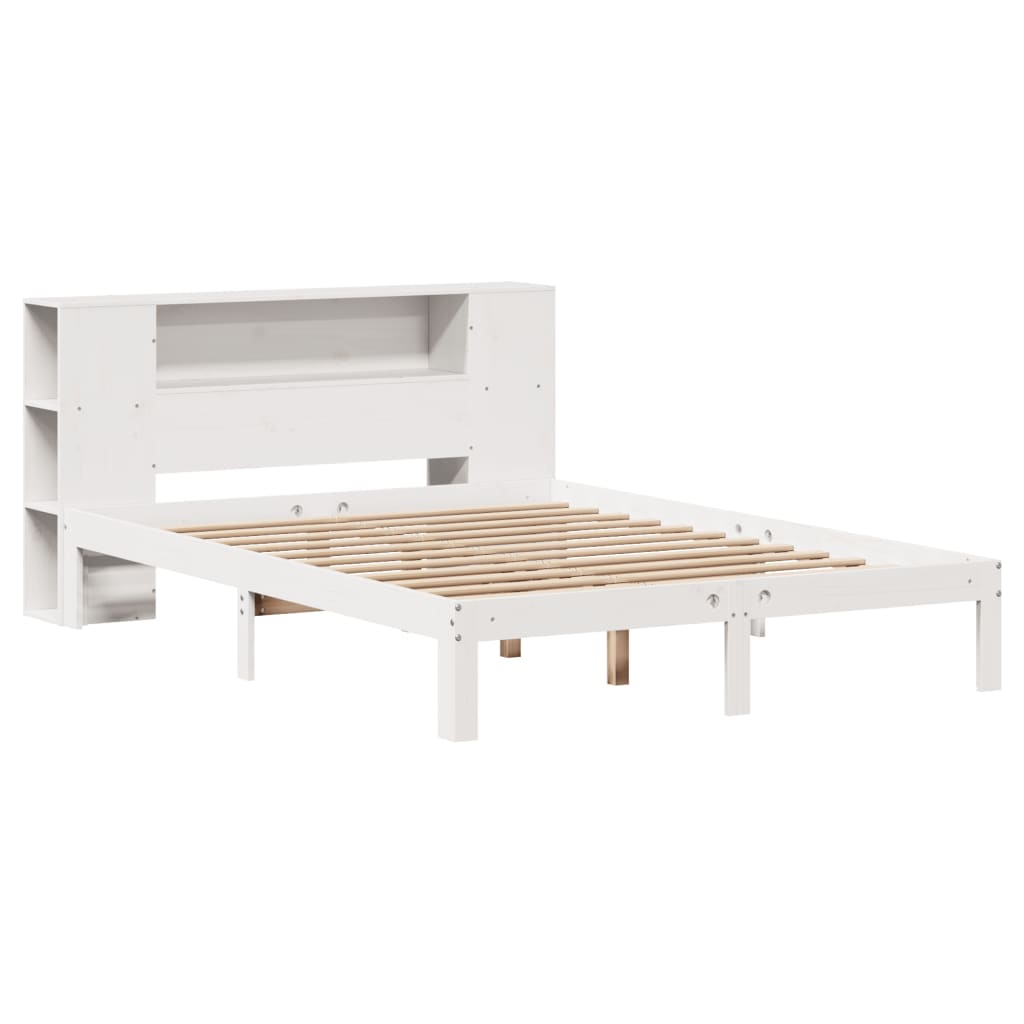 Krevet s regalom z knjige bez madraca bijeli 140x190cm borovina