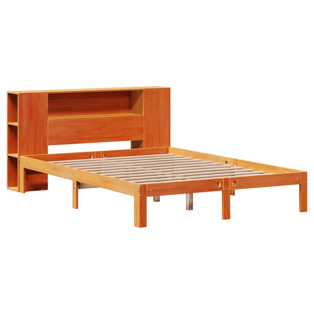 Krevet s regalom za knjige bez madraca 135 x 190 cm od borovine