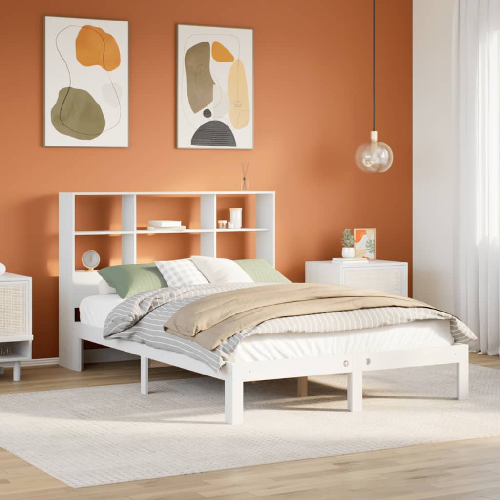 Krevet s regalom z knjige bez madraca bijeli 140x190cm borovina
