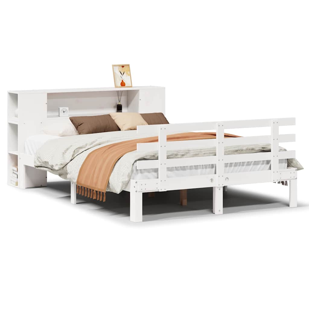 Krevet s regalom z knjige bez madraca bijeli 135x190cm borovina