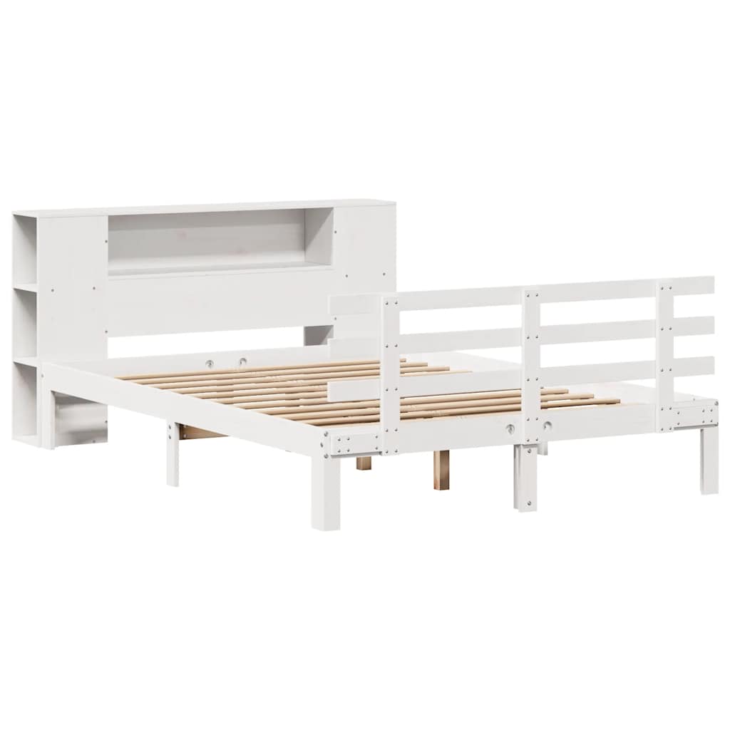 Krevet s regalom z knjige bez madraca bijeli 135x190cm borovina