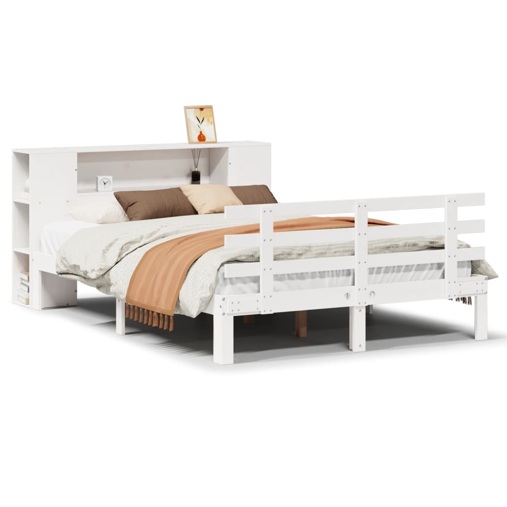 Krevet s regalom z knjige bez madraca bijeli 140x190cm borovina