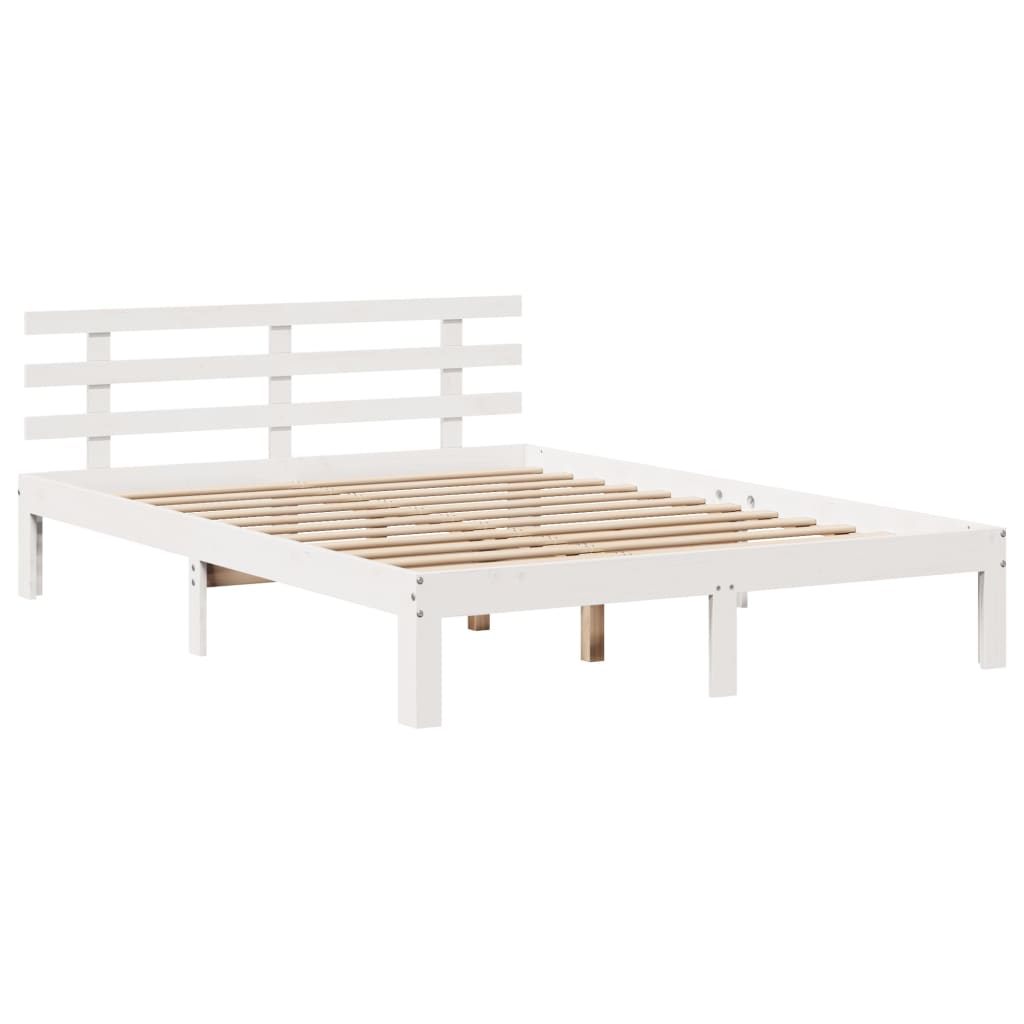 Krevet s policom za knjige bez madraca bijeli 160x200 cm masivni bor