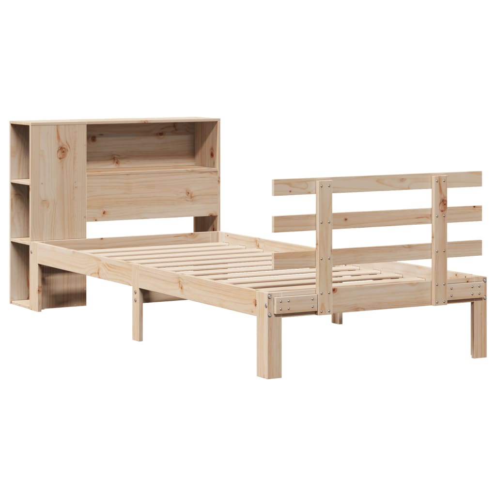 Krevet s regalom za knjige bez madraca 75x190 cm borovina