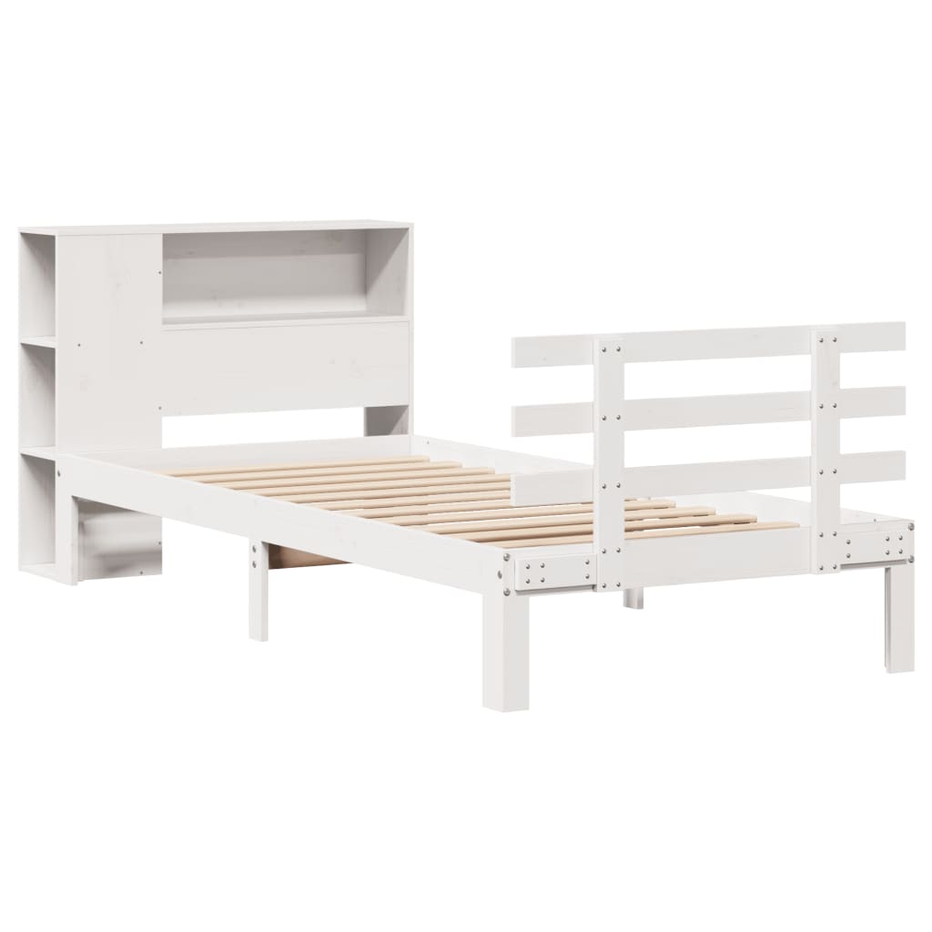 Krevet s regalom za knjige bez madraca bijeli 75x190cm borovina