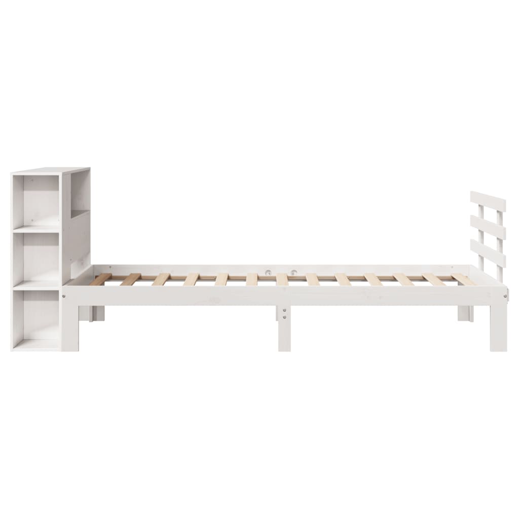 Krevet s regalom za knjige bez madraca bijeli 75x190cm borovina