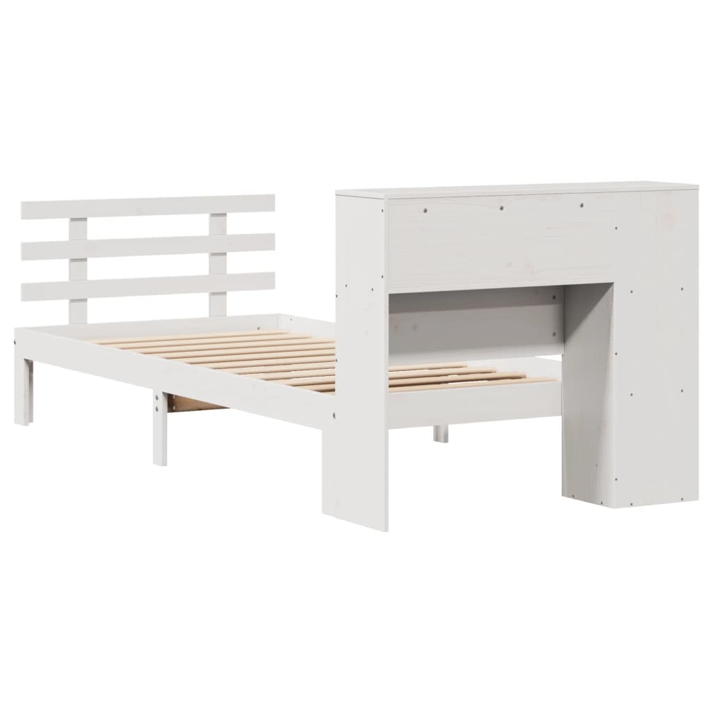 Krevet s regalom za knjige bez madraca bijeli 75x190cm borovina