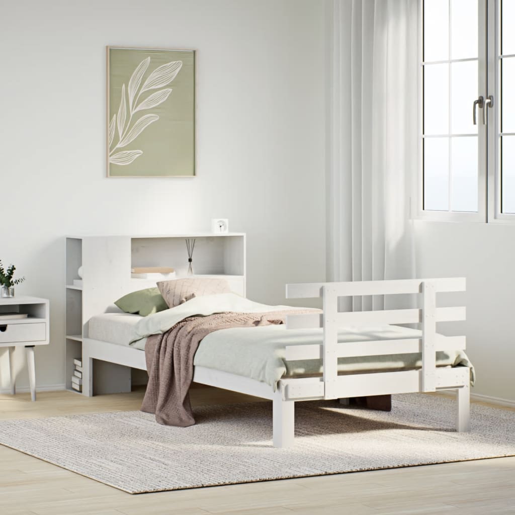 Krevet s regalom za knjige bez madraca bijeli 75x190cm borovina