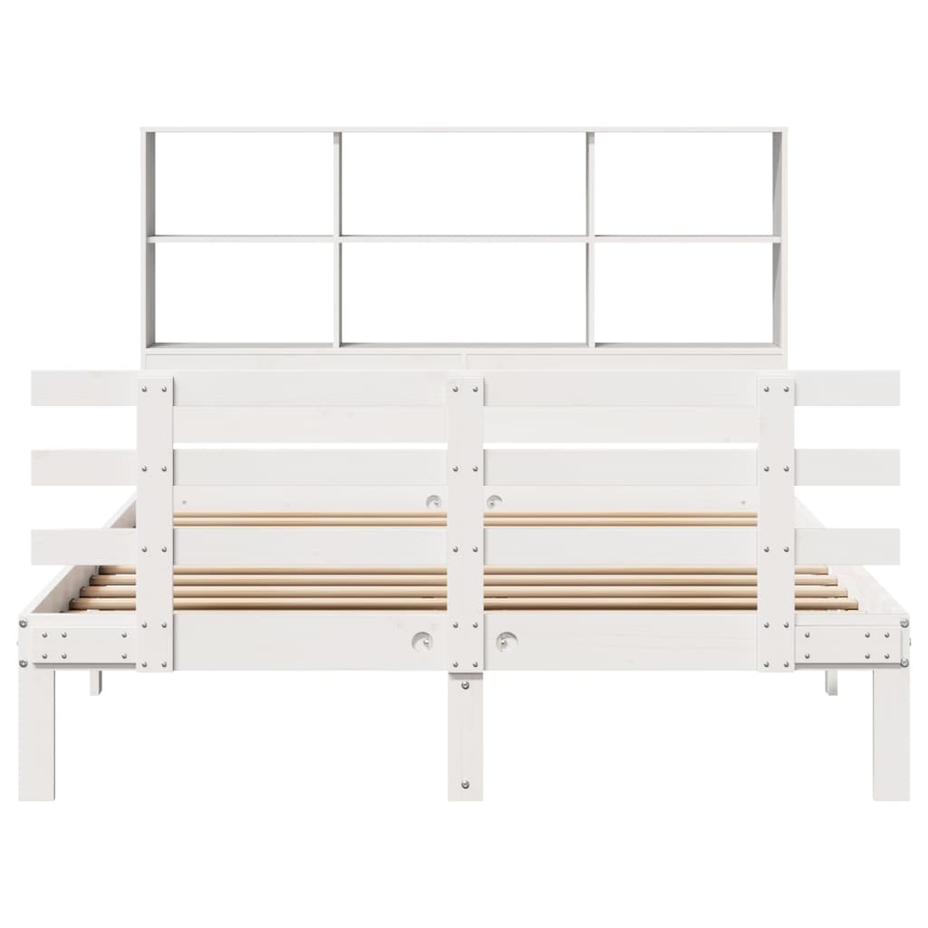 Krevet s regalom z knjige bez madraca bijeli 140x190cm borovina