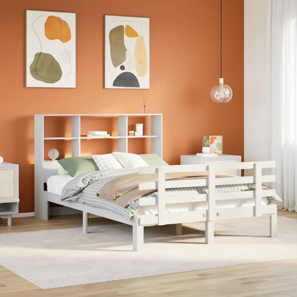 Krevet s regalom z knjige bez madraca bijeli 160x200cm borovina