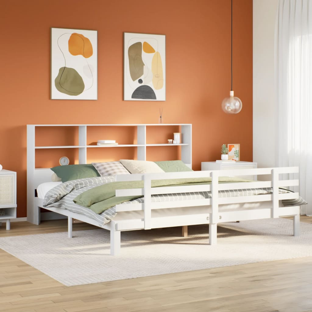 Krevet s regalom z knjige bez madraca bijeli 180x200cm borovina