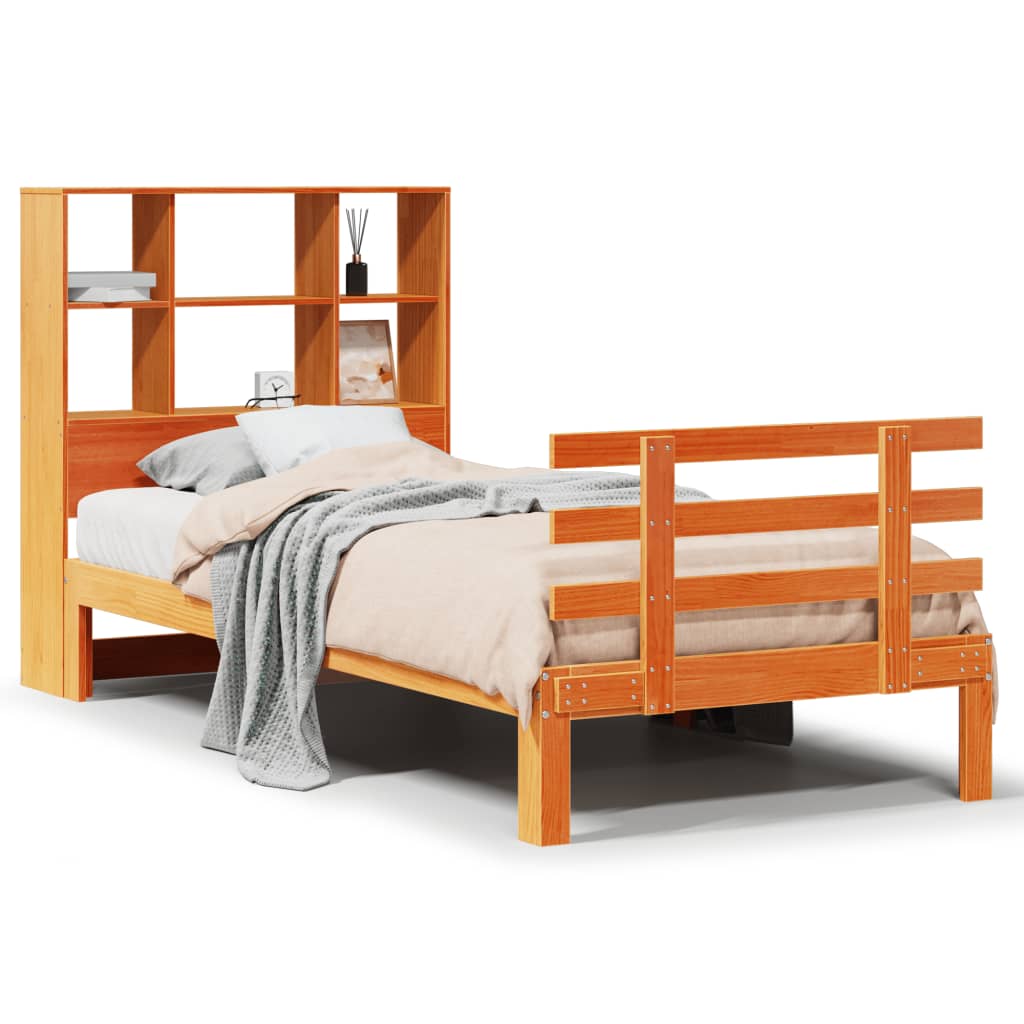 Krevet s regalom za knjige bez madraca 75 x 190 cm od borovine