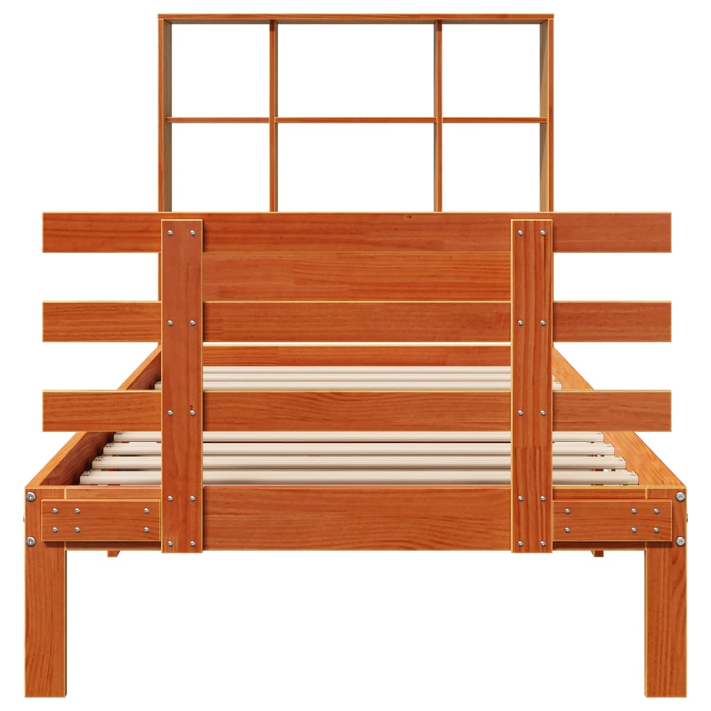 Krevet s regalom za knjige bez madraca 75 x 190 cm od borovine