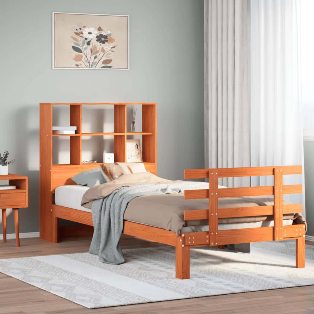 Krevet s regalom za knjige bez madraca 75 x 190 cm od borovine