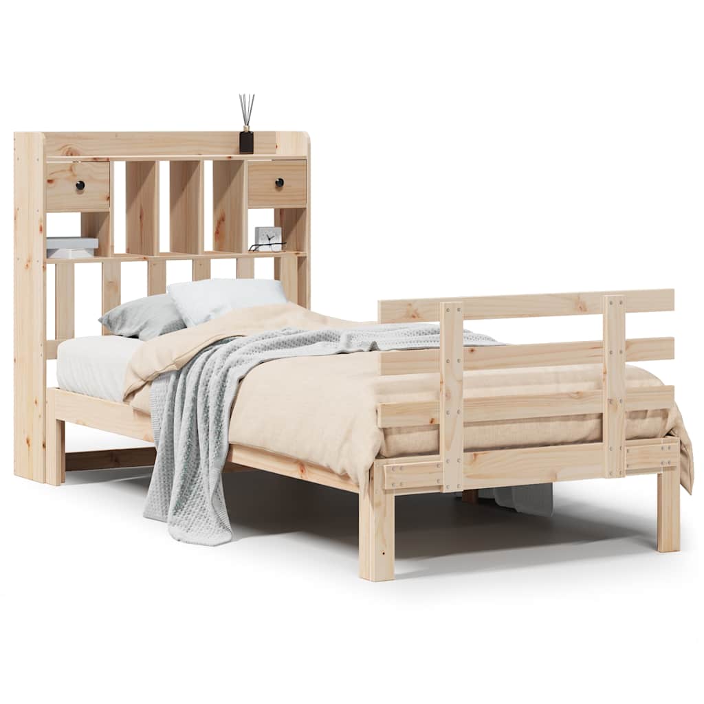 Krevet s regalom za knjige bez madraca 90x190 cm od borovine